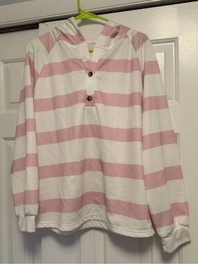 SHEIN Light Pink Striped Hooded Pullover
